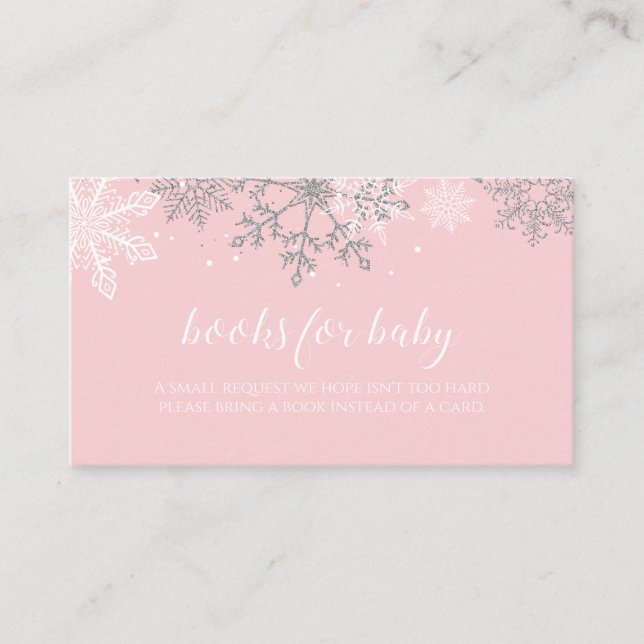 Pink and Silver Glitter Snowflake Books for baby E Enclosure Card (Front)