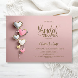 Pink and Silver Hearts Bridal Shower Invitation