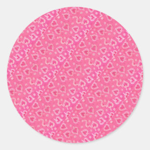 Pink and silver hearts classic round sticker