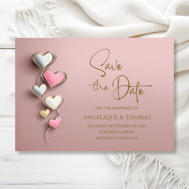 Pink and Silver Hearts Wedding Save the Date (Creator Uploaded)