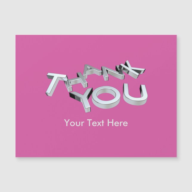 Pink and Silver Magnetic Thank You Card (Front)