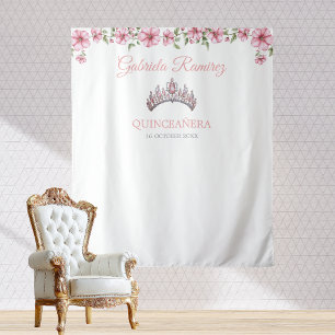 Pink and Silver Mis Quince Quinceañera Backdrop Tapestry