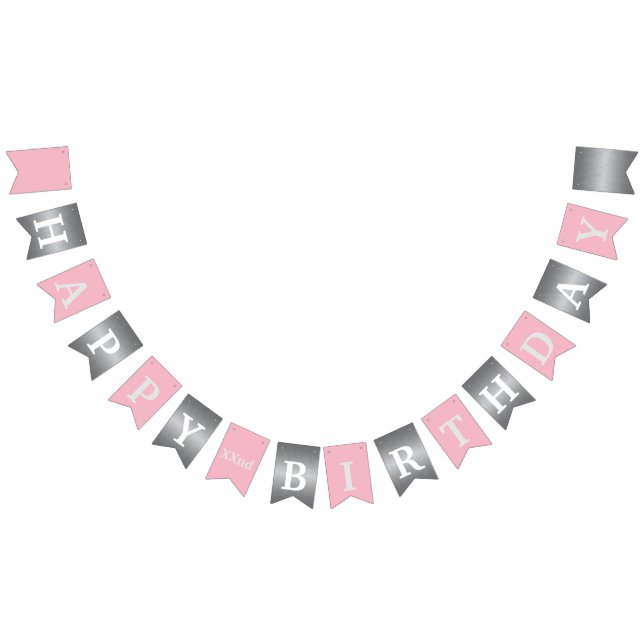 Pink and Silver Modern Happy Birthday Banner (All)