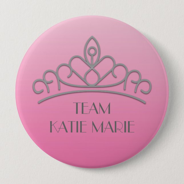 Pink and Silver Pageant Tiara Support / Team 10 Cm Round Badge (Front)