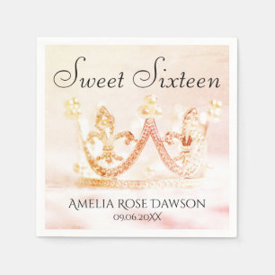 Pink and Silver Princess Crown Sweet Sixteen Napki Napkin