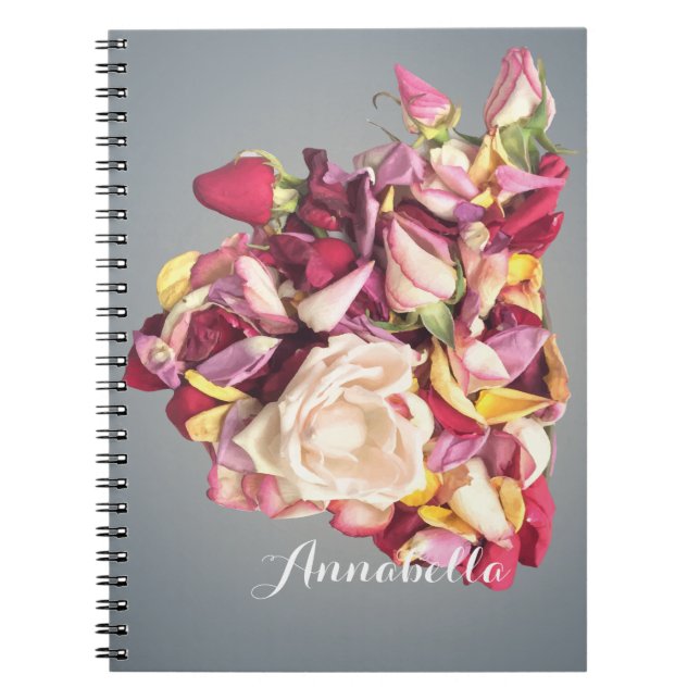Pink and Silver Rose Bouquet personalised name  Notebook (Front)