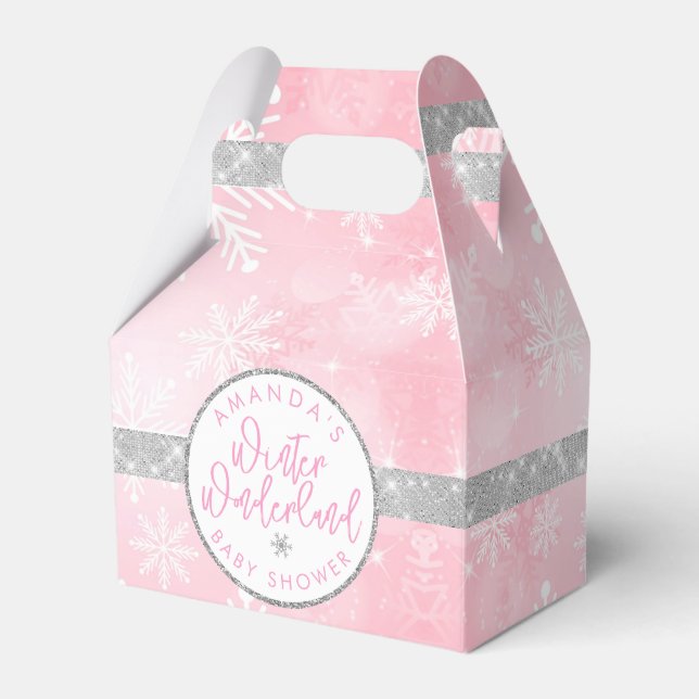 Pink and Silver Snowflake Favour Box (Front Side)