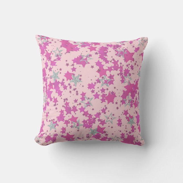 Pink and silver stars cushion (Front)