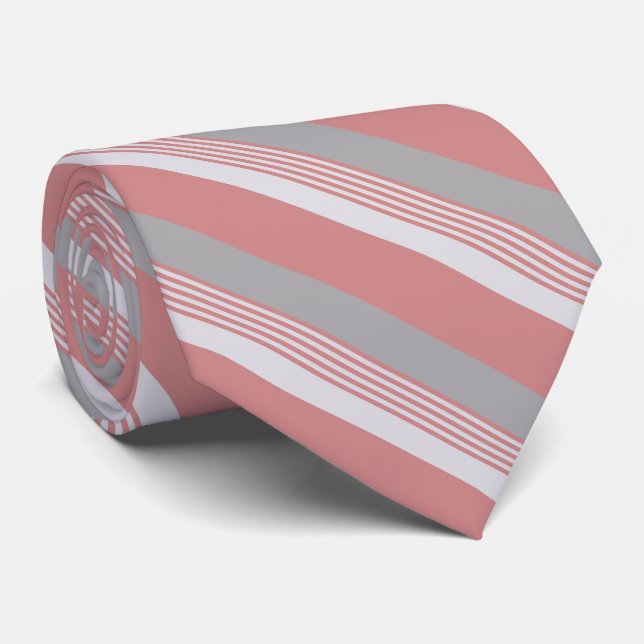 Pink and Silver Striped Tie (Rolled)