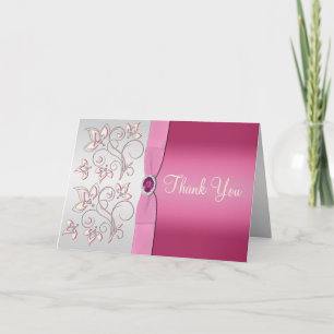 Pink and Silver Thank You Card