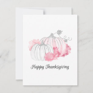 Pink And Silver Watercolor Pumpkins Holiday Card