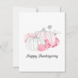 Pink And Silver Watercolor Pumpkins Holiday Card
