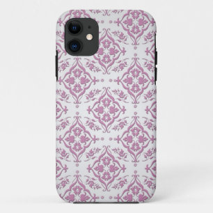 Pink and Silver White Grey Damask iPhone 11 Case