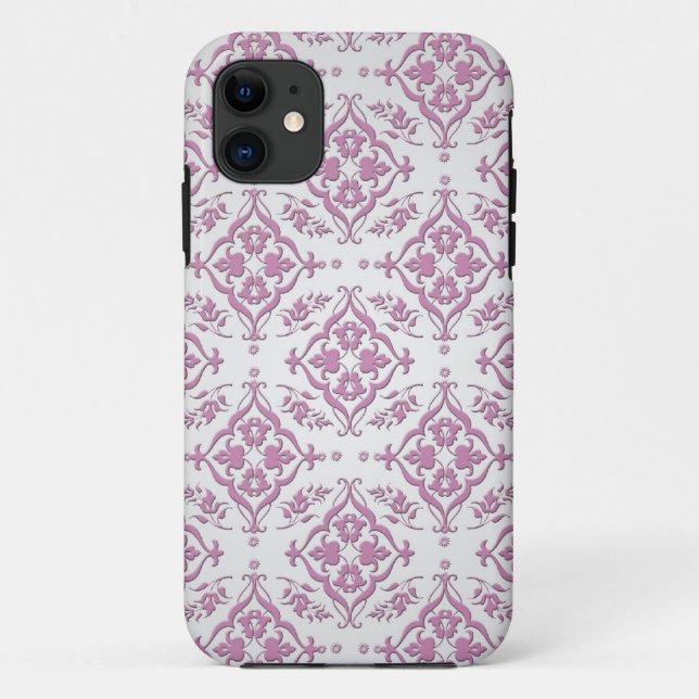 Pink and Silver White Grey Damask Case-Mate iPhone Case (Back)