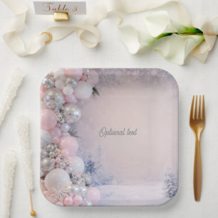 Pink and Silver Winter Themed Baby Shower  Paper Plate