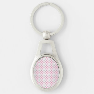 Pink and Silvery White Polka Dot Pattern Key Ring