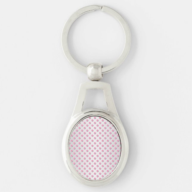Pink and Silvery White Polka Dot Pattern Key Ring (Front)