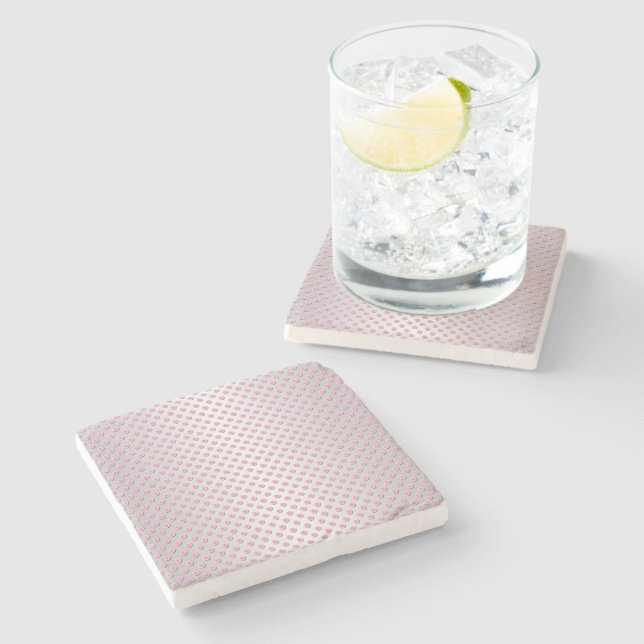 Pink and Silvery White Polka Dot Pattern Stone Coaster (Side)