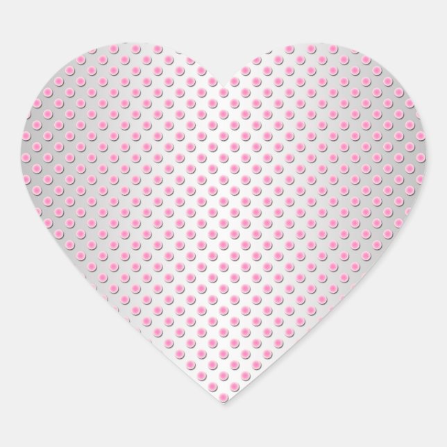 Pink and Silvery White Polka Dots Pattern Heart Sticker (Front)