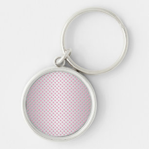 Pink and Silvery White Polka Dots Pattern Key Ring