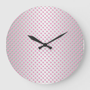 Pink and Silvery White Polka Dots Pattern Large Clock