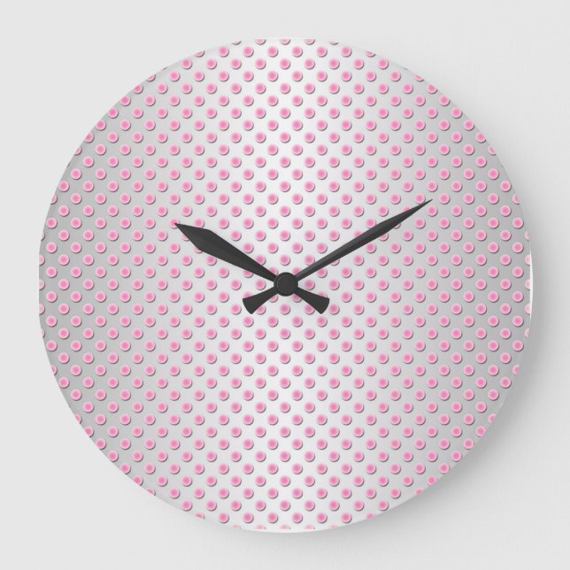 Pink and Silvery White Polka Dots Pattern Large Clock (Front)