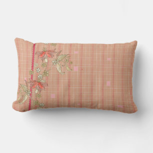 Pink and Tan Plaid Lumbar Throw pillow