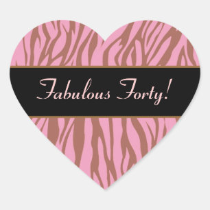 Pink and Tan Zebra Fabulous 40 Birthday Heart Sticker