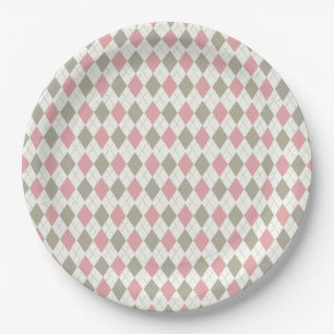Pink and Taupe Argyle Pattern-Elegant  Versatile Paper Plate
