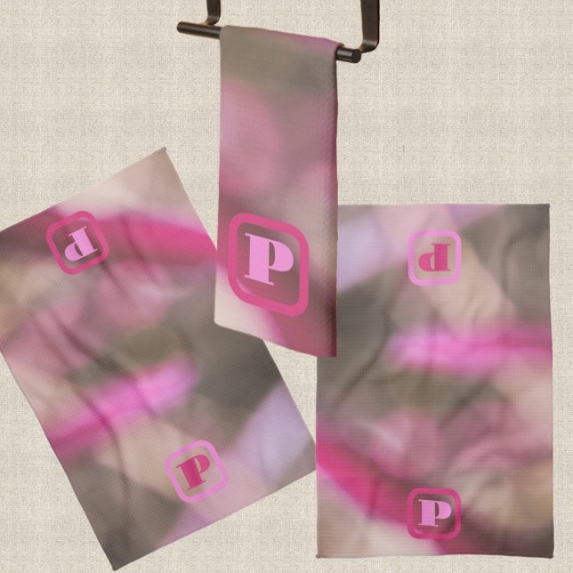 Pink and Taupe Camo Abstract Chic Monogrammed Tea Towel (Creator Uploaded)