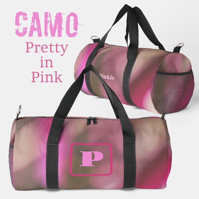 Pink and Taupe Chic Camouflage Monogrammed Duffle Bag (Creator Uploaded)
