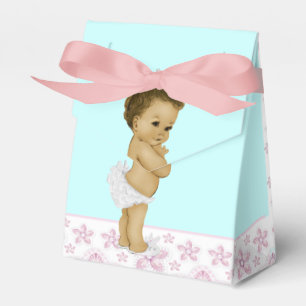 Pink and Teal African American Baby Girl Shower Favour Box
