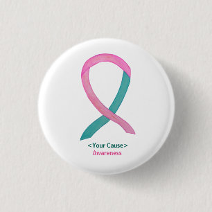 Pink and Teal Awareness Ribbon Pin Buttons