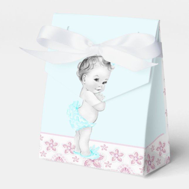 Pink and Teal Blue Baby Shower Favour Box (Front Side)