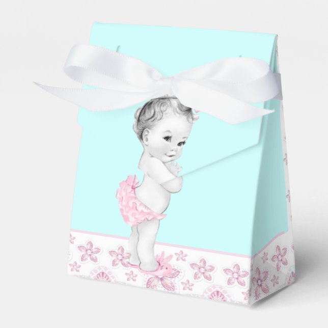 Pink and Teal Blue Baby Shower Favour Boxes (Front Side)