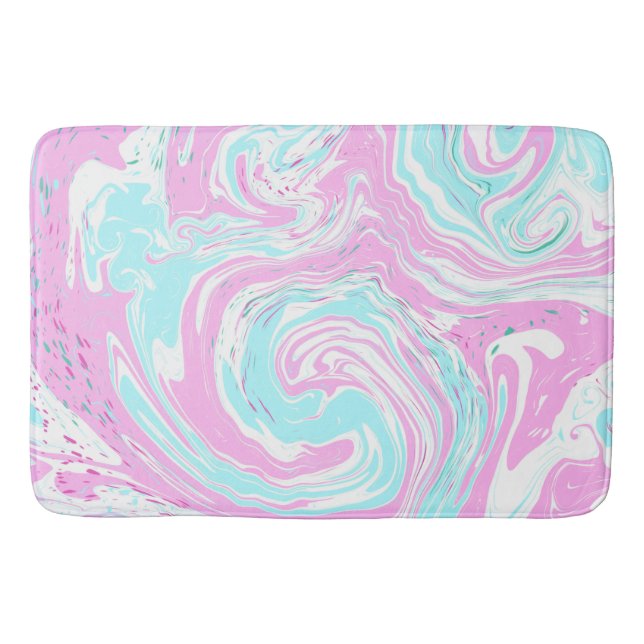 Pink and Teal Blue Cotton Candy Colours Marble  Bath Mat (Front)