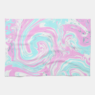 Pink and Teal Blue Cotton Candy Colours Marble  Tea Towel