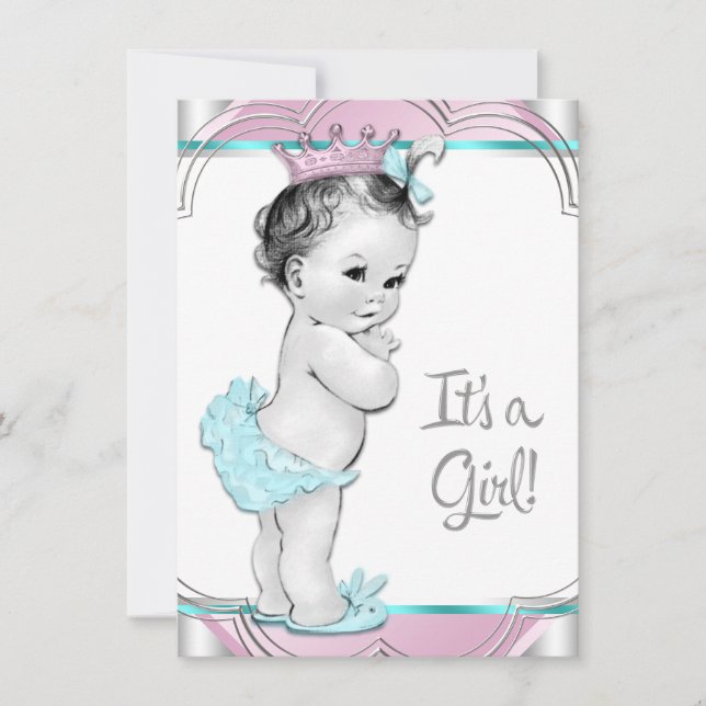 Pink and Teal Blue Princess Baby Shower Invitation (Front)