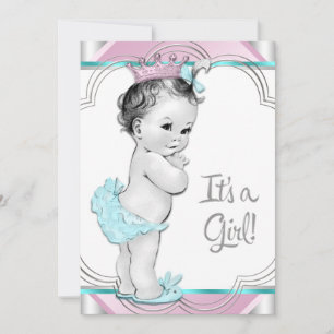 Pink and Teal Blue Princess Baby Shower Invitation