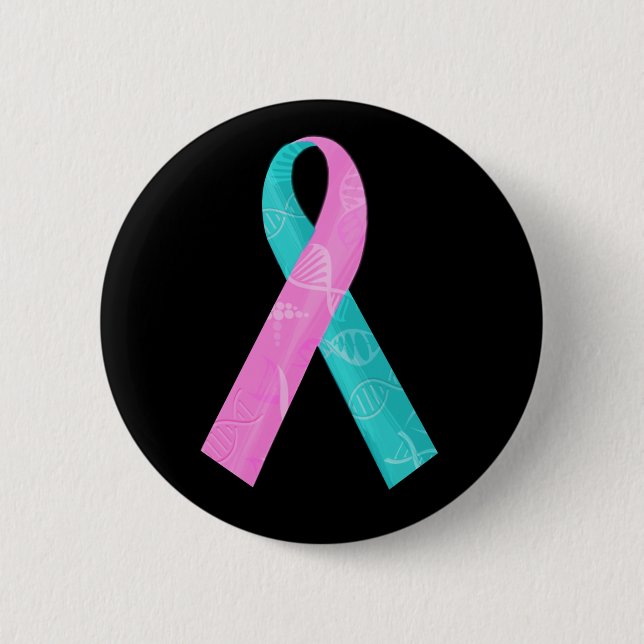 Pink and Teal BRCA DNA Ribbon 6 Cm Round Badge (Front)