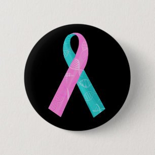 Pink and Teal BRCA DNA Ribbon 6 Cm Round Badge