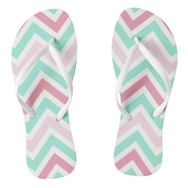 Pink and Teal Chevron Thongs (Footbed)