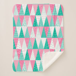 Pink and Teal Christmas Trees Sherpa Blanket