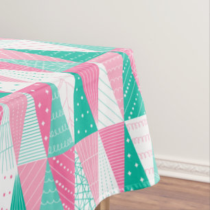 Pink and Teal Christmas Trees Tablecloth