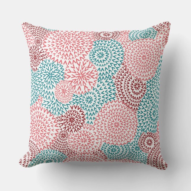 Pink and Teal Doodle ZigZag Whimsical Cushion (Front)