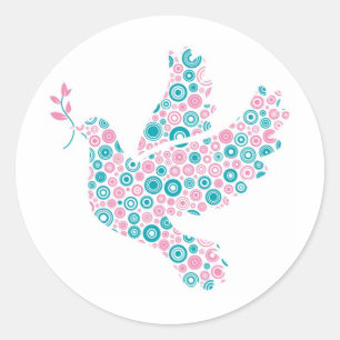 Pink and Teal DOVE Classic Round Sticker
