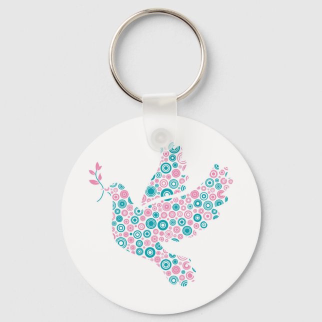 Pink and Teal DOVE Key Ring (Front)