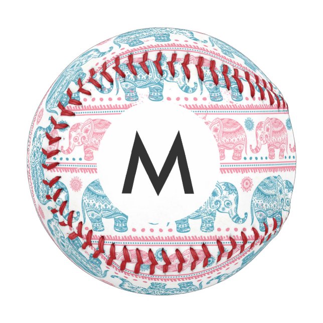 Pink And Teal Ethnic Elephant Pattern Baseball (Front Left)