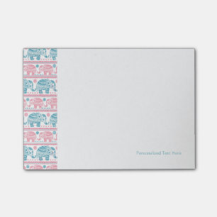 Pink And Teal Ethnic Elephant Pattern Post-it Notes