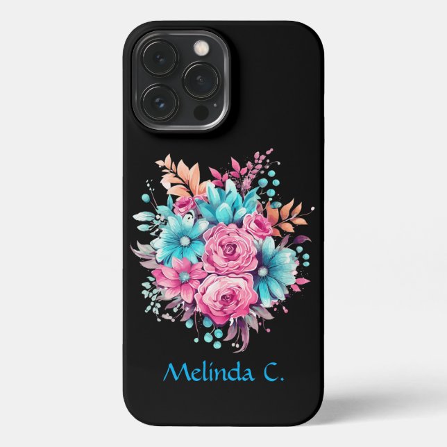 Pink and Teal Floral iPhone Case (Back)